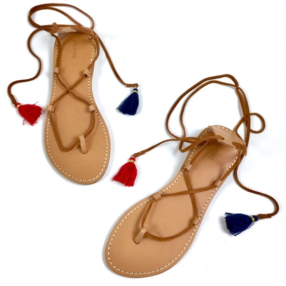 Soludos Shoes - SOLD Soludos Tassel Lace Up Tan Leather Sandals 8